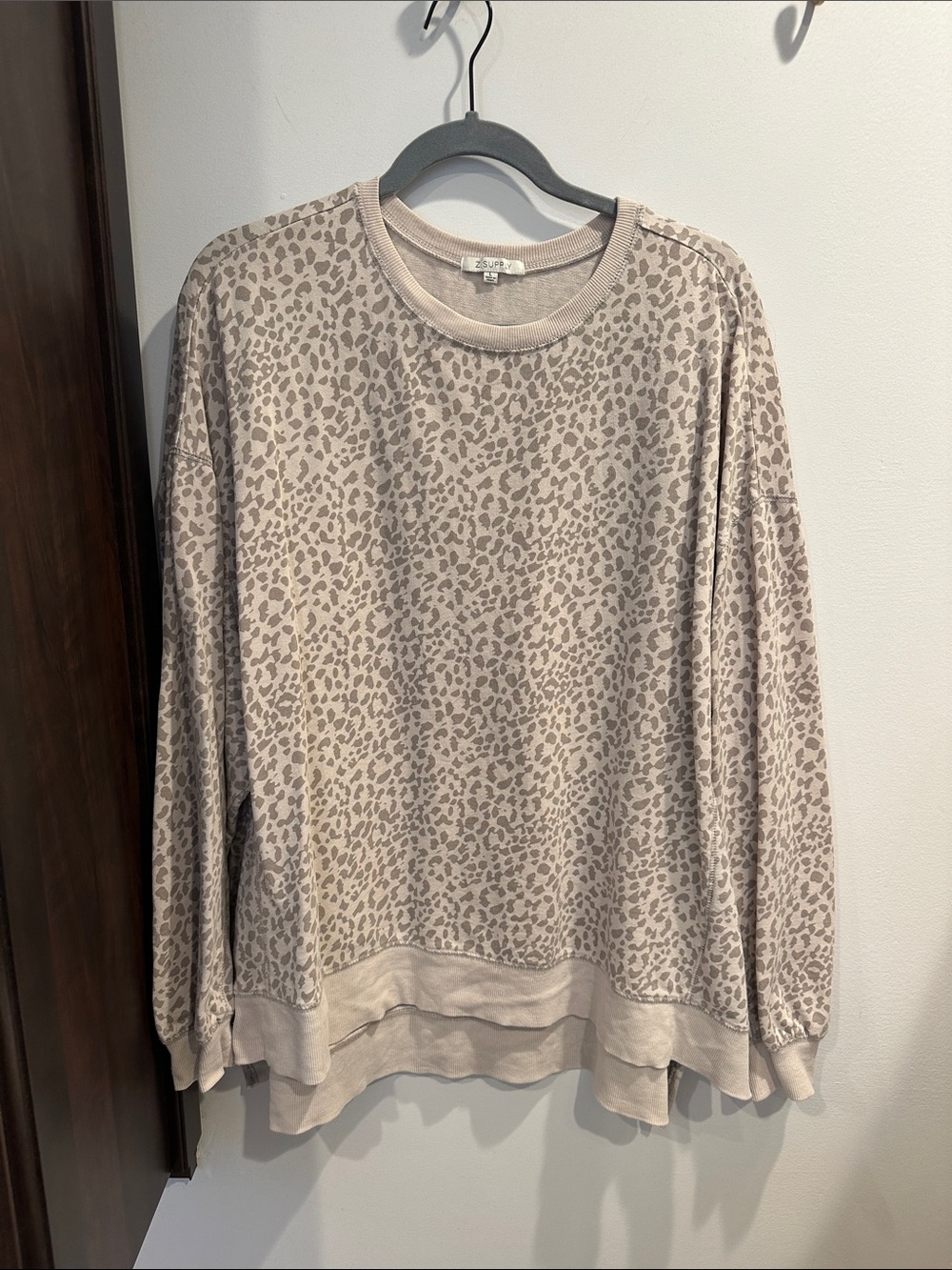 Z Supply Beige Leopard-Print Pullover Sweatshirt
